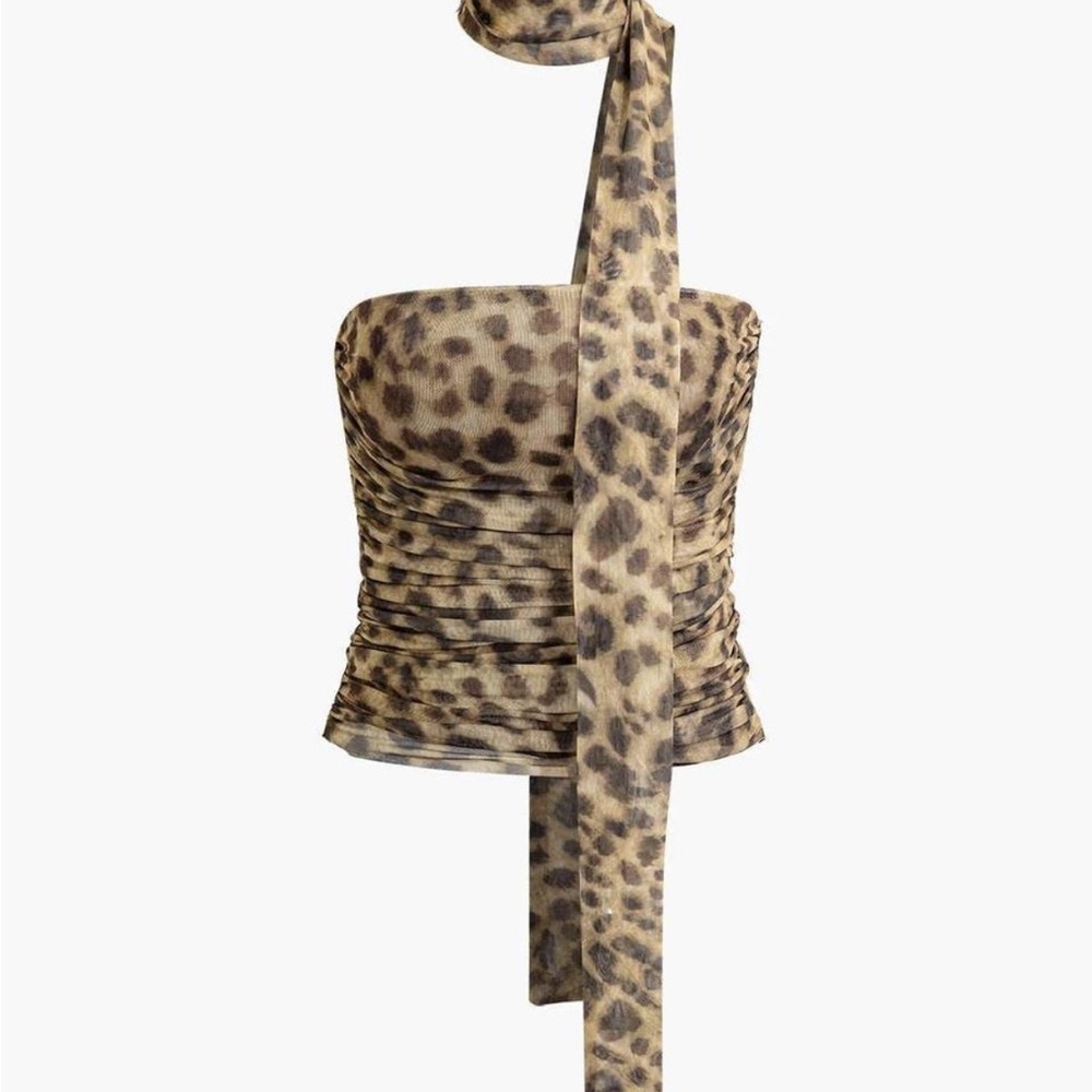 Zara Leopard Print Strapless Top with Scarf